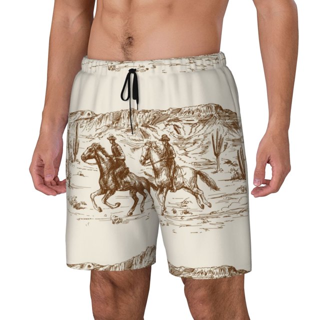 Balery Western Desert Cowboys1 Bañador para hombre, shorts de playa de secado rápido con entrepierna y forro de compresión-X-Large