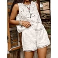 thumbnail image 5 of Women Top Shorts 2 Piece Outfits Set Sleeveless Floral Embroidered Top Shorts Set White XL, 5 of 9