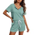thumbnail image 5 of FAIWAD Womens Ribbed Knit Pajama Sets Short Sleeve Pullover Tops and Elastic Waist Shorts, 5 of 9
