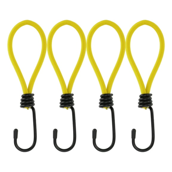 Unique Bargains 4 Pcs Elastic Cord Ties with Metal Hooks Cord Hooks with End Protective Cap for Canopy Tents Yellow