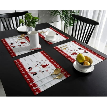 

Placemats for Dinning Table Set of 4 Waterproof Cloth Table Mats Cotton Linen Place Mats Fabric Dinner Mat Christmas Gnomes Farmhouse Snowflake Table Decor Easy Clean Machine Washable