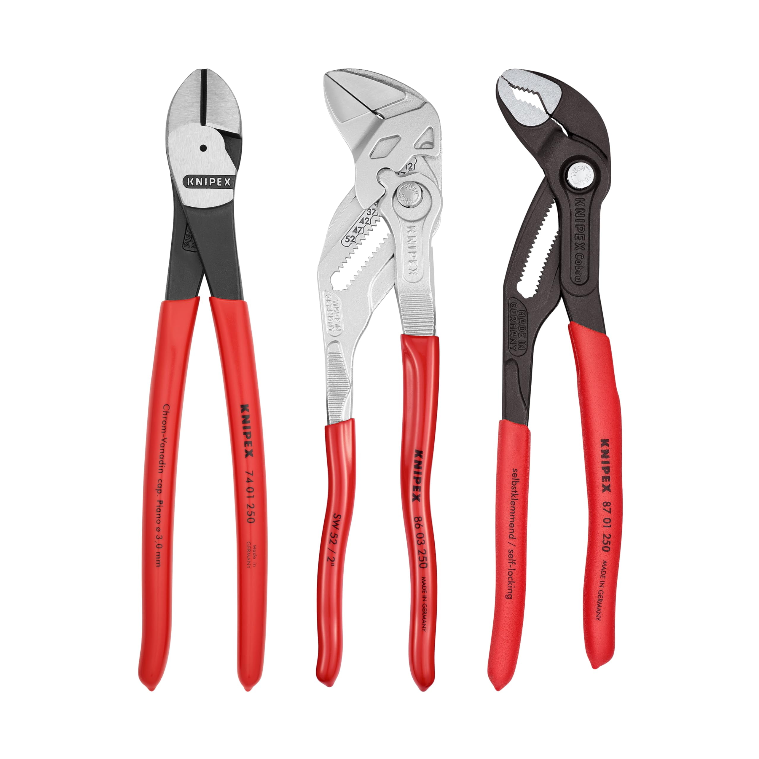 KNIPEX Tools 9K 00 80 117 US, Cobra, Pliers Wrench, Diagonal Cutters 10-Inch Set, 3-Piece