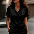 thumbnail image 2 of ASDFVBKG Womens Silk Satin Blouses Dressy Short Sleeve Shirt Casual V Neck Blouses Summer Business Satin Silk Tops Black M, 2 of 5