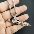 thumbnail image 4 of Silver Plated Simulated Diamond Iced Astronaut & Spaceship Rocket Pendant w/ 4mm 24" Rope Chain Hip Hop Fashion Necklace Gift Set, 4 of 5