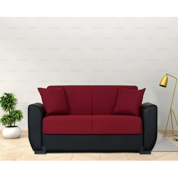 Emily Red & Black PU Leather Arms Loveseat