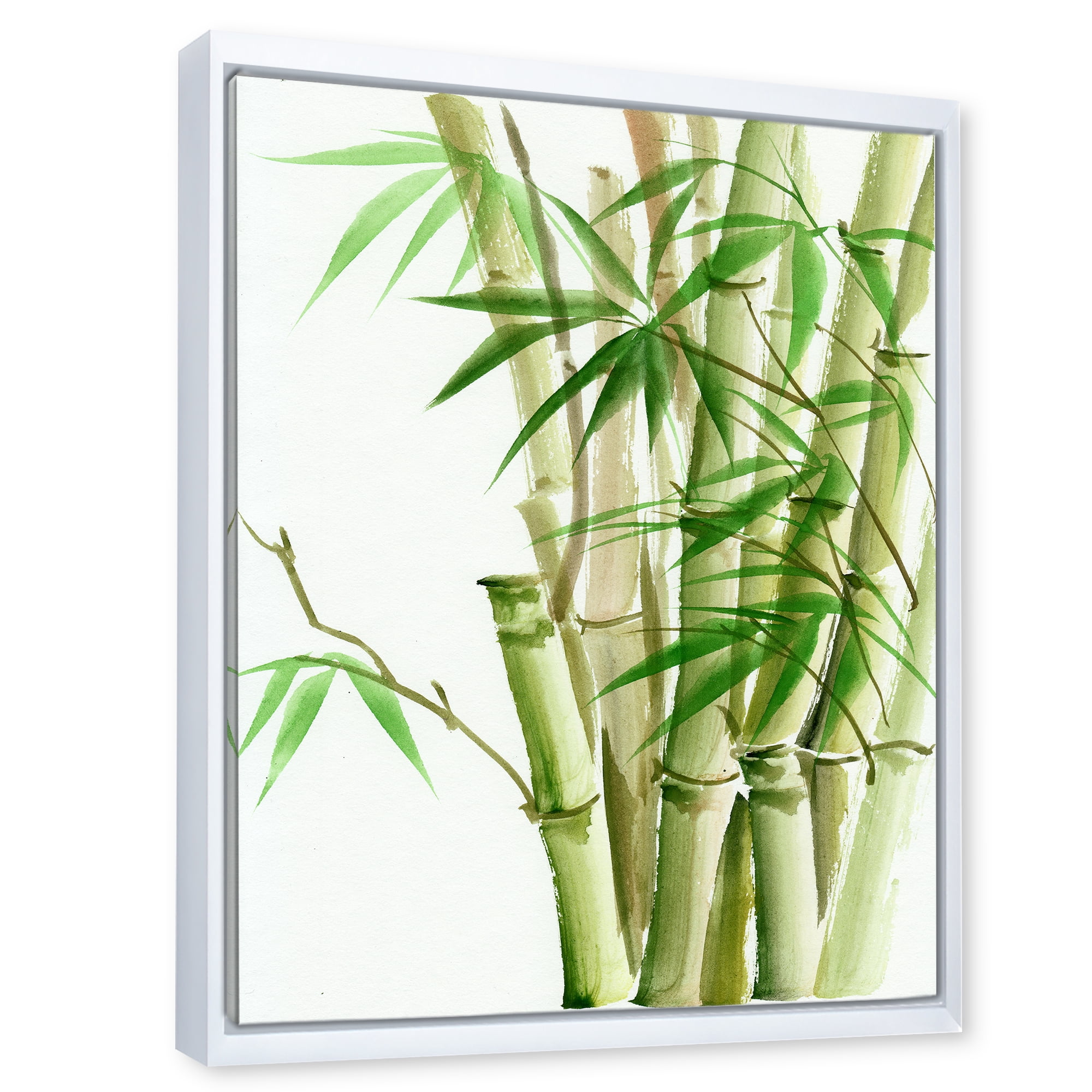 Designart 'Detail of Dark Green Bamboo and Leaves II' Traditional Framed Canvas Wall Art Print