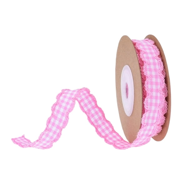 Gingham Plaid Ribbon，Polyester Checked Ribbon for Gift Wrapping，Flower Bouquets，Wreaths，Christmas Home & Party Decor Craft Ribbon Hot Pink