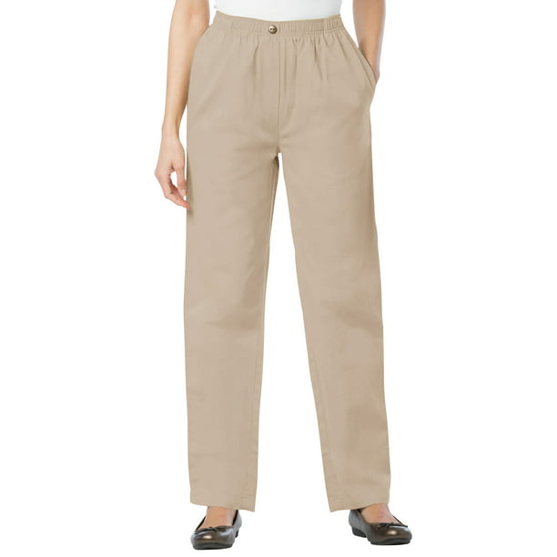 Woman Within Women's Plus Size Elastic-Waist Cotton Straight Leg Pant Pant  - Walmart.com