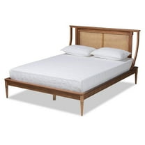 Bowery Hill Brown Finished Wood and Rattan Queen Size Platform Bed