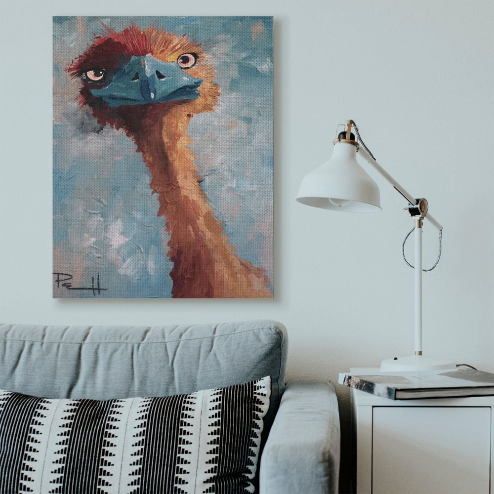 Stupell Home Décor Curious Ostrich Funny Red Blue Animal Painting Canvas Wall Art by Sean Parnell
