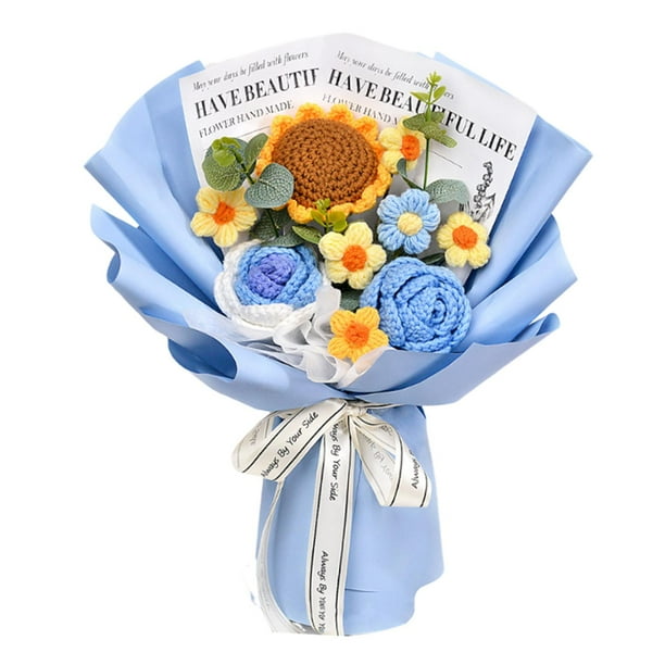 Flores tejidas, regalo para el Día de la Madre de hija e hijo, tejido decorativo terminado. Azul