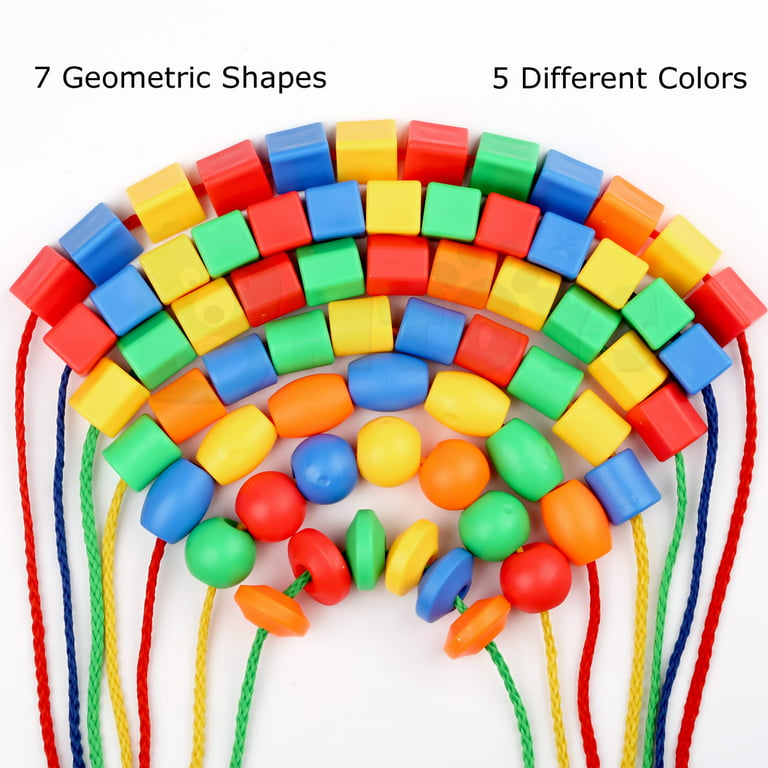 Preschool Lacing Beads for Kids - 70 Stringing Beads with 4 Strings Toddler Montessori Toys for Toddlers Autistic Fine Motor Skills Developmental
