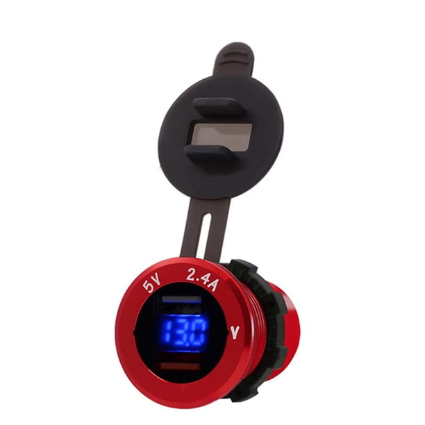 Pantalla Digital Cargador De Motocicleta Puertos Usb Duales Enchufe De Cargador De Automóvil Adaptador De Encendedor De Cigarrillos De Aleación De Aluminio Con Voltímetro Para Motocicleta Camión De Minnieouse VI009568-01