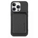 thumbnail image 1 of For iPhone 16 Pro Case Carbon Fiber Leather Back Cover with Detachable Card Bag - Black, 1 of 5