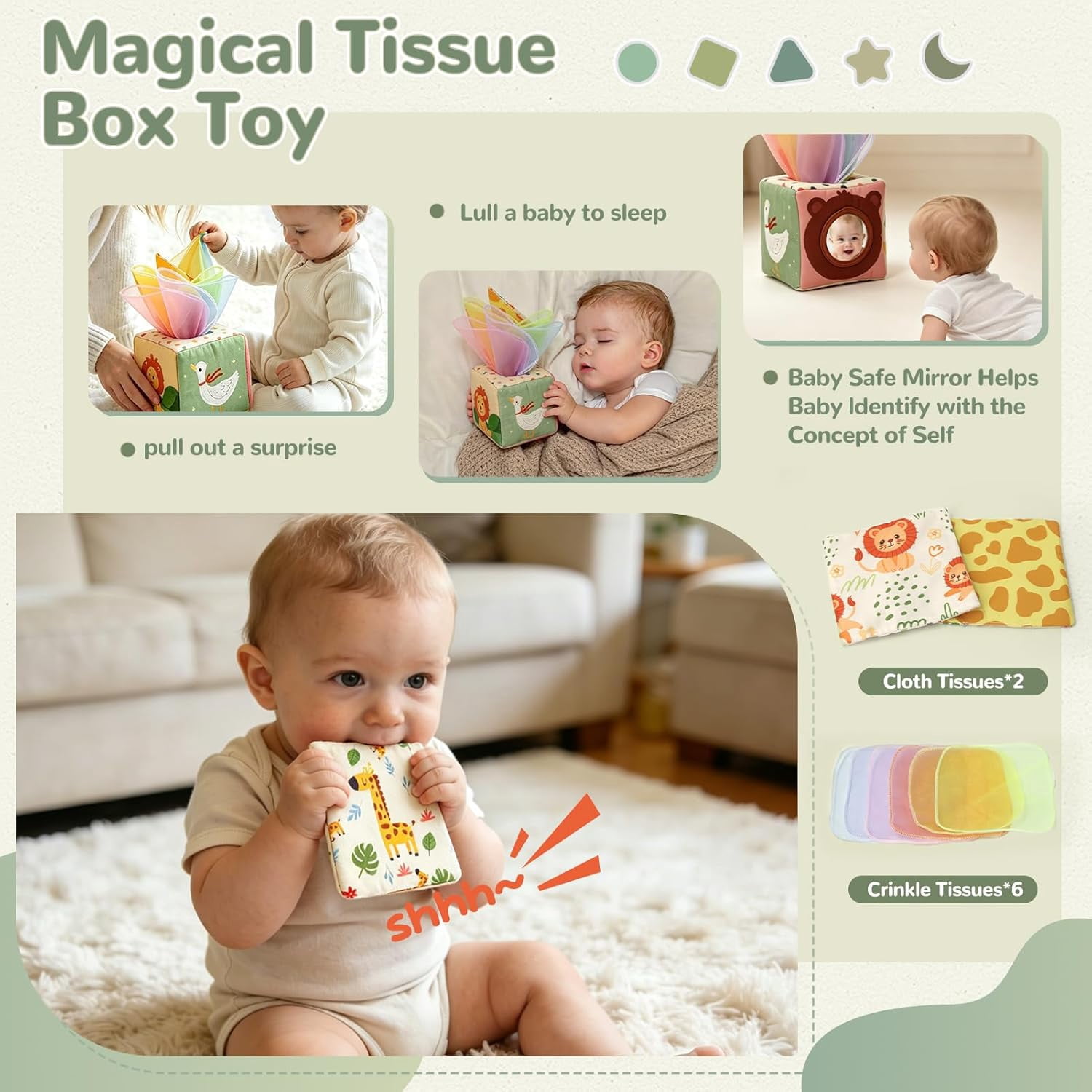 Montessori Toys for Babies 6-12 Months, Shape Sorter Toys, Baby Blocks, Tissu Toys Gift for 6-36 Months Girls Boys