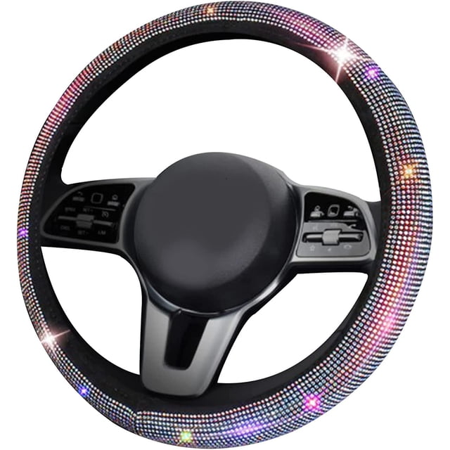 Cubierta del volante de cristal del automóvil con diamantes de imitación brillantes, película protectora duradera antideslizante de cristal de diamante colorido Accesorios para el interior del automóvil Vhermosa BST3060700
