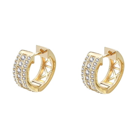Triple Row CZ Huggie Hoop Iced Out Earrings .925 Silver