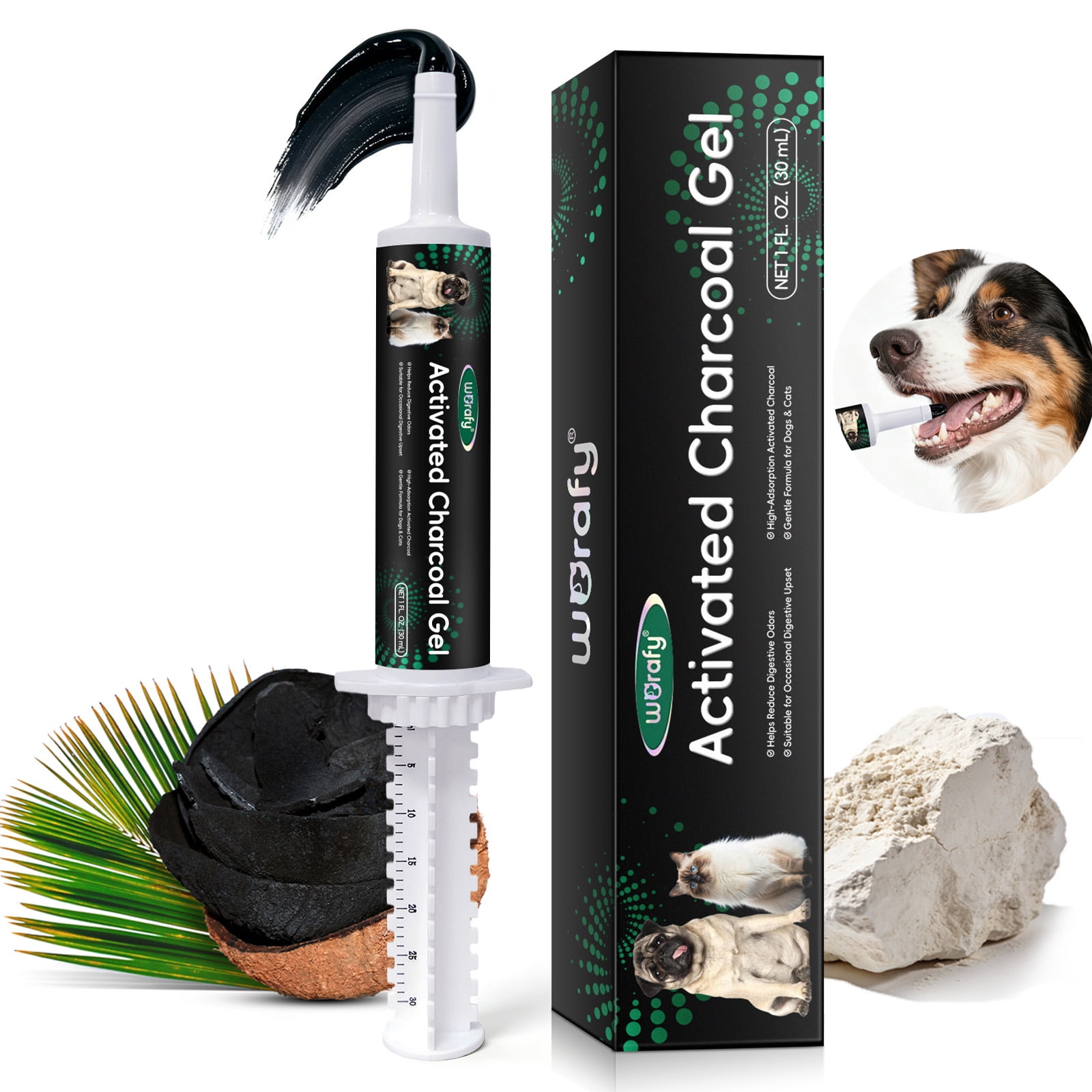 Worafy Activated Charcoal for Dogs & Cats, Pet Digestive Support, Promotes Firm Stools, Supports Bowel Health, Natural Charcoal Supplement 30ml