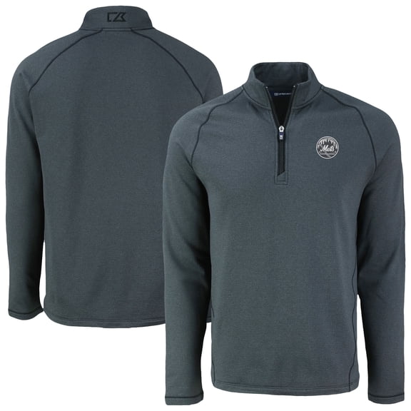 Men's Cutter & Buck Heather Black New York Mets Peshastin Eco Fleece Recycled Raglan Quarter-Zip Top