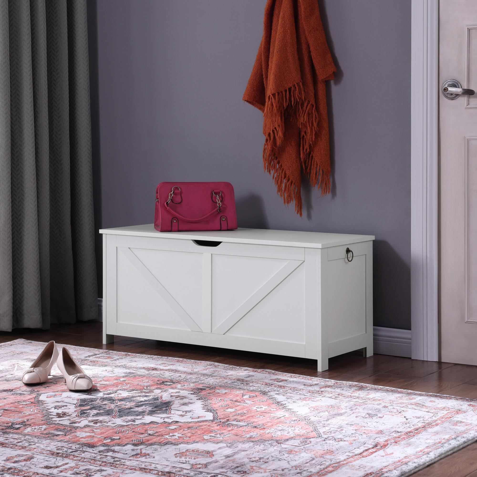 39.4" Storage Ottoman Bench,Storage Chest,Wooden Toy Box Organizer,Entryway Storage Bench with Safety Hinge for Entryway, Bedroom, Living Room,White