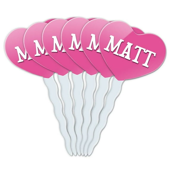 Matt Heart Love Cupcake Picks Toppers - Set of 6