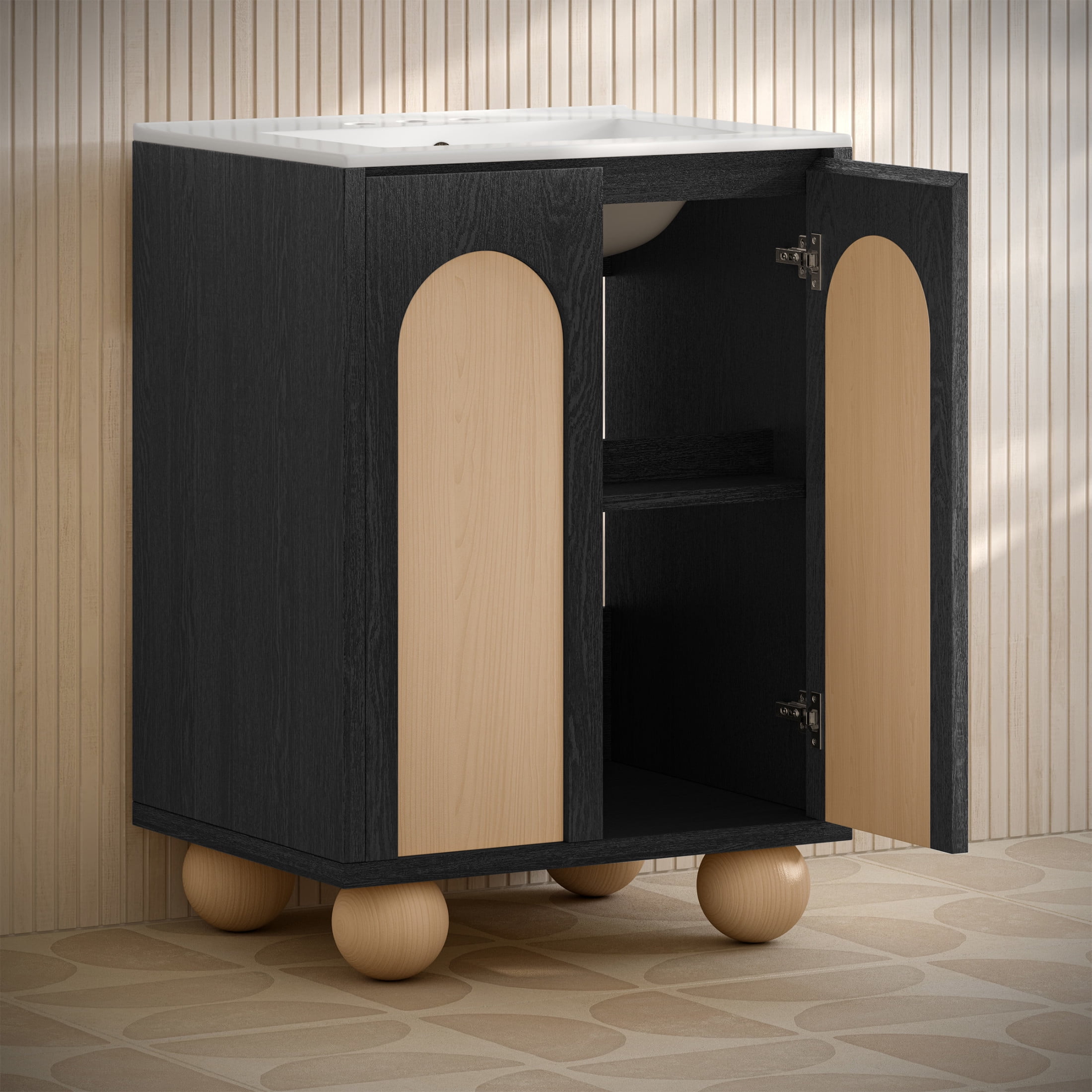 Plaisir II 24" Freestanding Bathroom Vanity in Black Oak with 3-Hole Centerset Sink Top