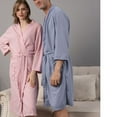 thumbnail image 2 of SWSMCLT Men's Soft Waffle Robe Bath Slim Fit Holiday Breathable Sleepwear V Neck Fall Knee Length Navy1 Large, 2 of 4