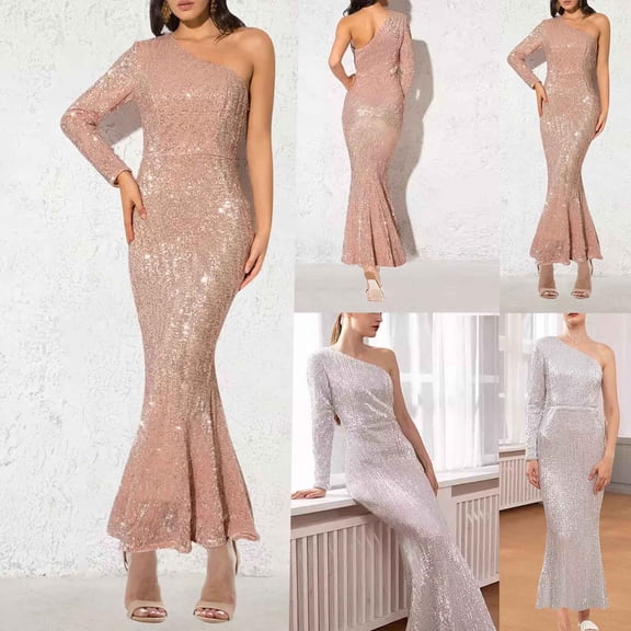 Swuxness Women Sleeveless Formal Maxi Dresses, Women Maxi Evening Gown, Women's Sparkly Sequined Elegant Bodycon Fishtail Slim Evening Gown Rose Gold, XL