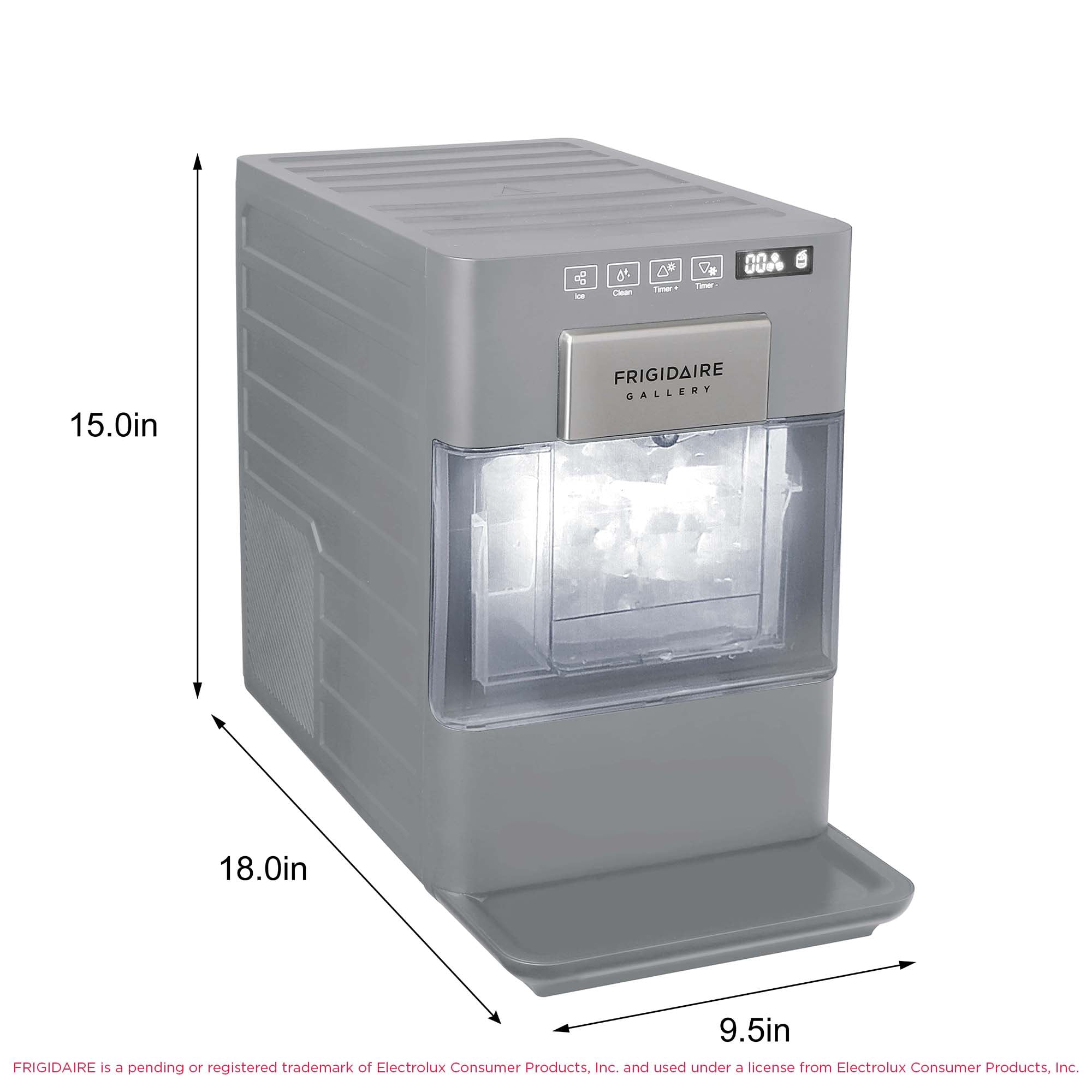 Frigidaire Gallery 22 lbs. Premium Artisanal Square Ice Maker, Self-Cleaning Ice Machine with Touch Controls, Grey FGIC523