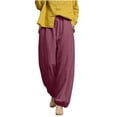 thumbnail image 3 of ShomPort Women's Casual Cotton Linen Pants Wide Leg Baggy Tapered Elastic Waist Trousers with Pockets, 3 of 6