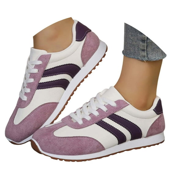 uvwlwu Platform Lace Up Casual Walking Shoes Fashion Comfortable Leather Upper Sneakers For Daily Wear Sole Lightweight Design Durable Construction All Day Footwear(Purple,6)