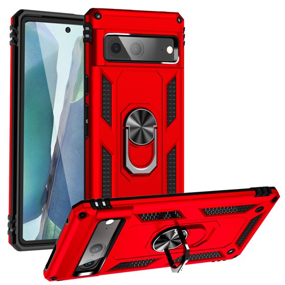 SaniMore Tri-layer Case for Google Pixel 8A 2023, 360° Rotating Holder/Kickstand Rugged PC Back TPU Bumper Magnetic Car Mount Anti-fingerprint Anti-fall Heavy Duty Protective Case, Red