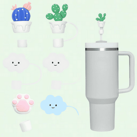 Cute Silicone Straw Covers for Stanley 30&40 Oz Tumbler, 6Pcs Reusable Drinking Straw Protectors Cap