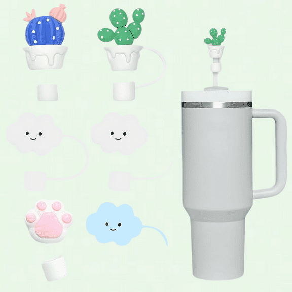 Cute Silicone Straw Covers for Stanley 30&40 Oz Tumbler, 6Pcs Reusable Drinking Straw Protectors Cap
