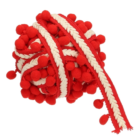 Uxcell 5.5Yards Embroidered Pompoms Trim Ribbon, Pom Poms Fringe Ball Trim Ribbon Tassel Lace Accessory for Sewing DIY Crafts Fabric Home Curtain Decoration, Red