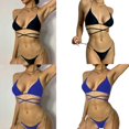 thumbnail image 2 of Women Two Pieces Sexy Halterneck High Cut Thong Swimsuit Set Push Up Bikinis Lacing up Swimwear Bathing Suits Beachwear Red L, 2 of 4