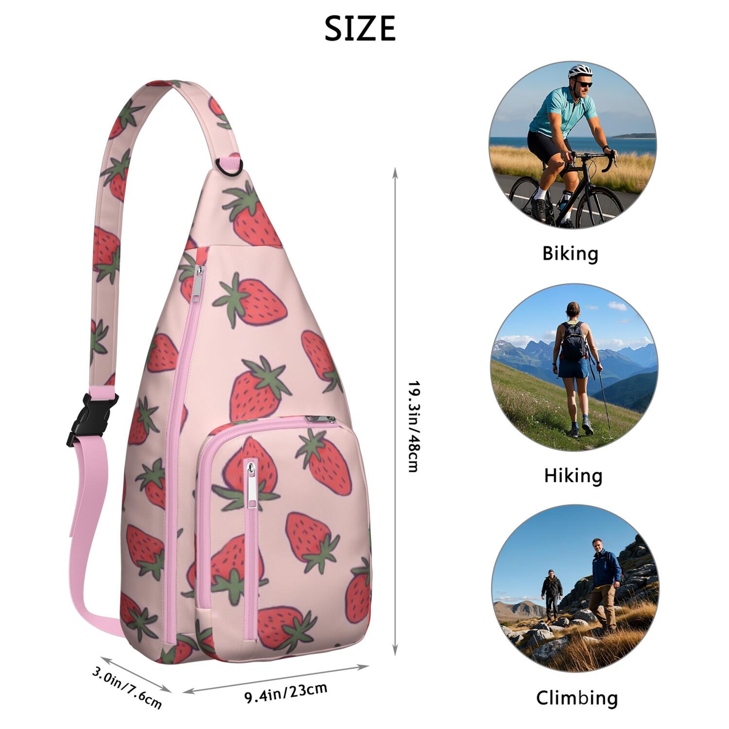 Sling Backpack for Men with Adjustable Shoulder Strap Shoulder Backpack Hiking Sling Backpack Travel Hiking Casual Daypack Strawberry