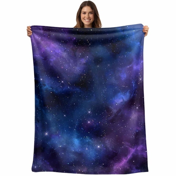 Blue Purple Galaxy Stars Throw Blankets, Space Universe Themed Soft Fleece Blanket Decorative for Home Sofa Couch Chair Living Bedroom, 50x60 inches,