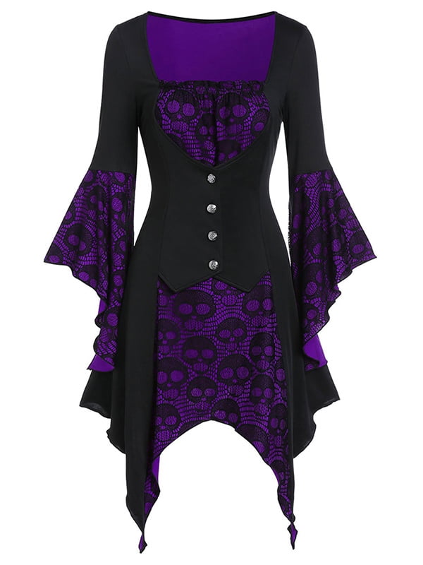 Chic Star Steampunk Blouse with Ruched Sleeves Purple Victorian Goth Steampunk 