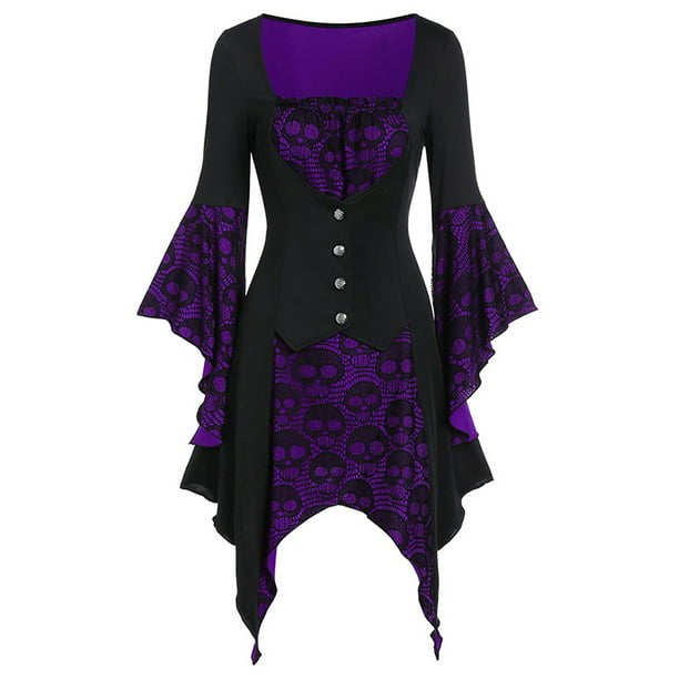 LilyLLL - LilyLLL Womens Gothic Bell Sleeve Skull Lace Halloween Dres ...