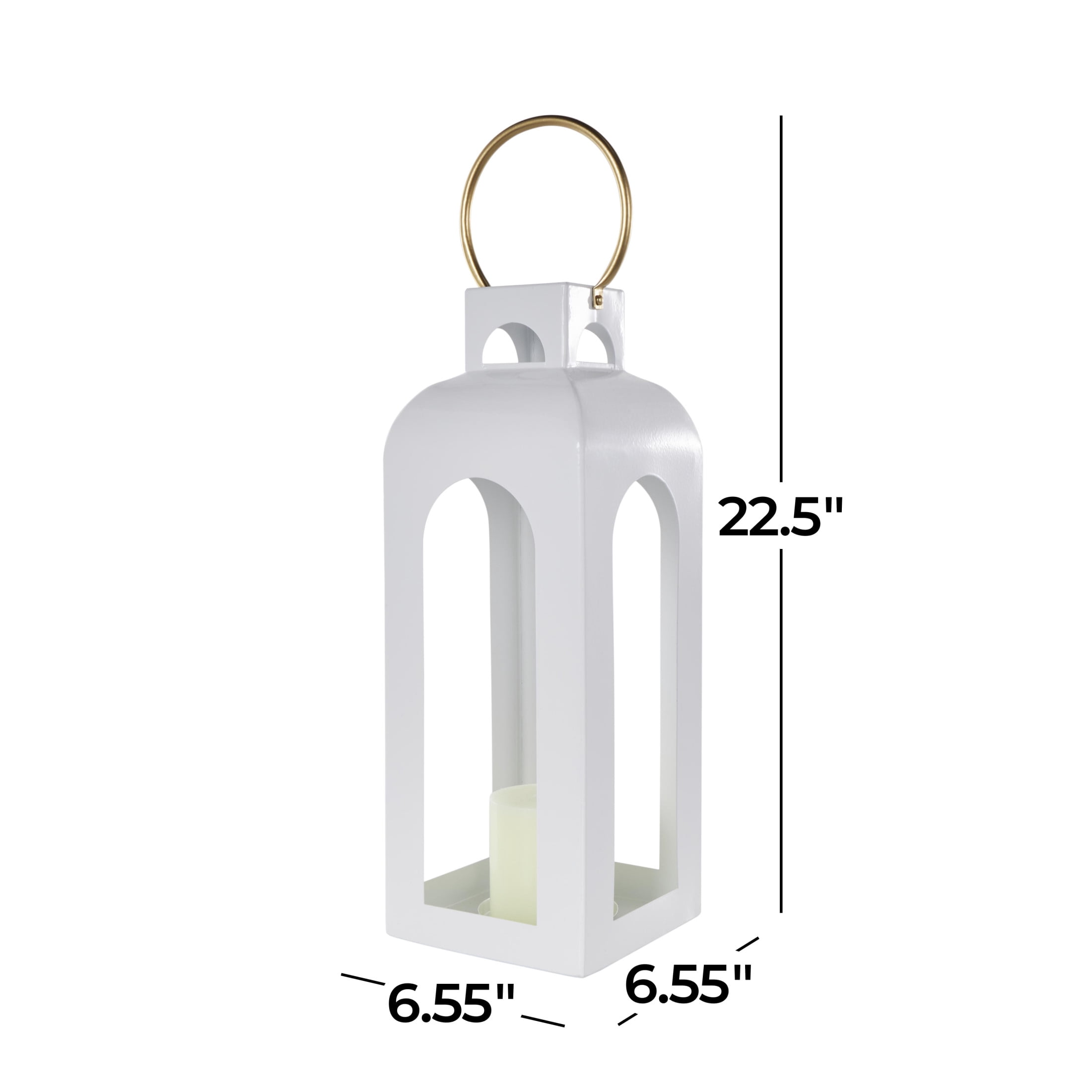 DecMode White Metal Tall Arched Cutout Candle Lantern with Gold Handle