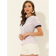 thumbnail image 3 of INSPIRE CHIC Blusa floral de manga corta con cuello anudado para mujer Púrpura S, 3 of 5