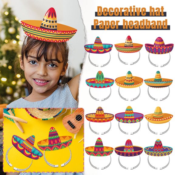 Sombrero Party Hats Mexican Fiesta Headbands Paper Photo Booth Props for Cinco De Mayo Decorations Birthday Party Supplies Festival Celebration Favors for Kids