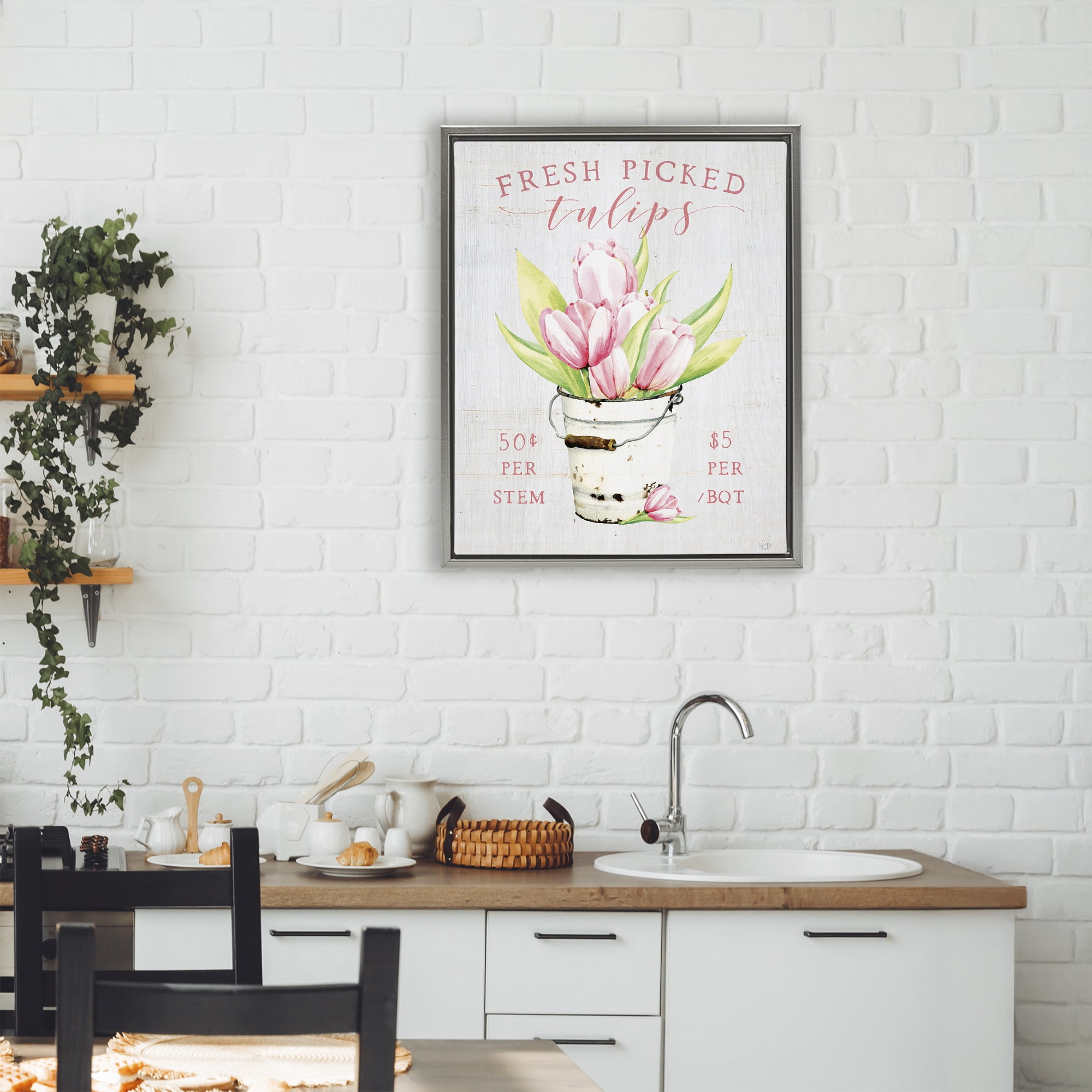 Stupell Industries Antique Fresh Picked Tulips Gray Framed Floater Canvas Wall Art, design by Lux + Me Designs