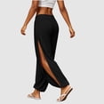 thumbnail image 2 of longantii Harem Pants for Women High Waist Pilates Hippie Pants Basic High Slit Wide Leg Sport Sweatpants Solid Color Flowy Wrap Streetwear Black XL, 2 of 6