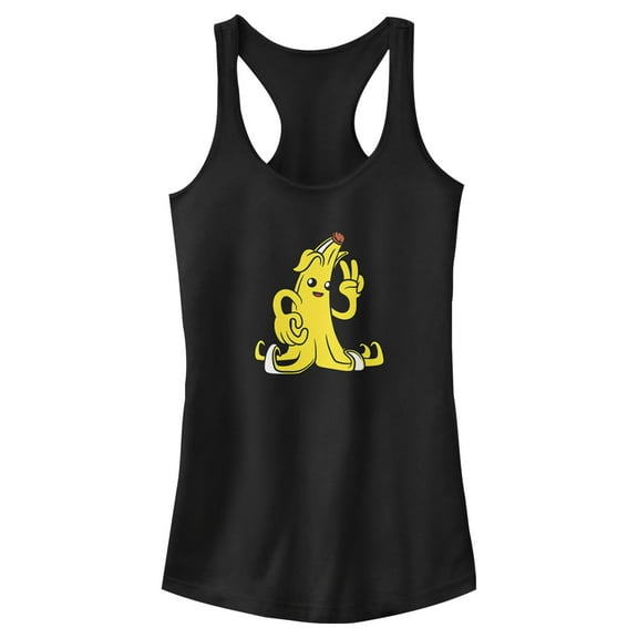 Junior's Fortnite Peely Peace Sign Racerback Tank Top Black X Small