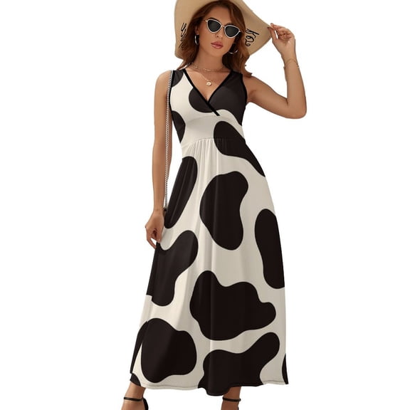 Cute Cow Pattern Design Sleeveless Dress Dresses Women Summer Evening Dresses Ladies Bohemia Long Dresses