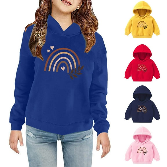 Uxgjfwu Toddler Sweatshirt Hooded Tops Rainbow Print Hoodie Long Sleeve Shirts Kids Sweatshirt Casual Hoodie Pullover Shirts
