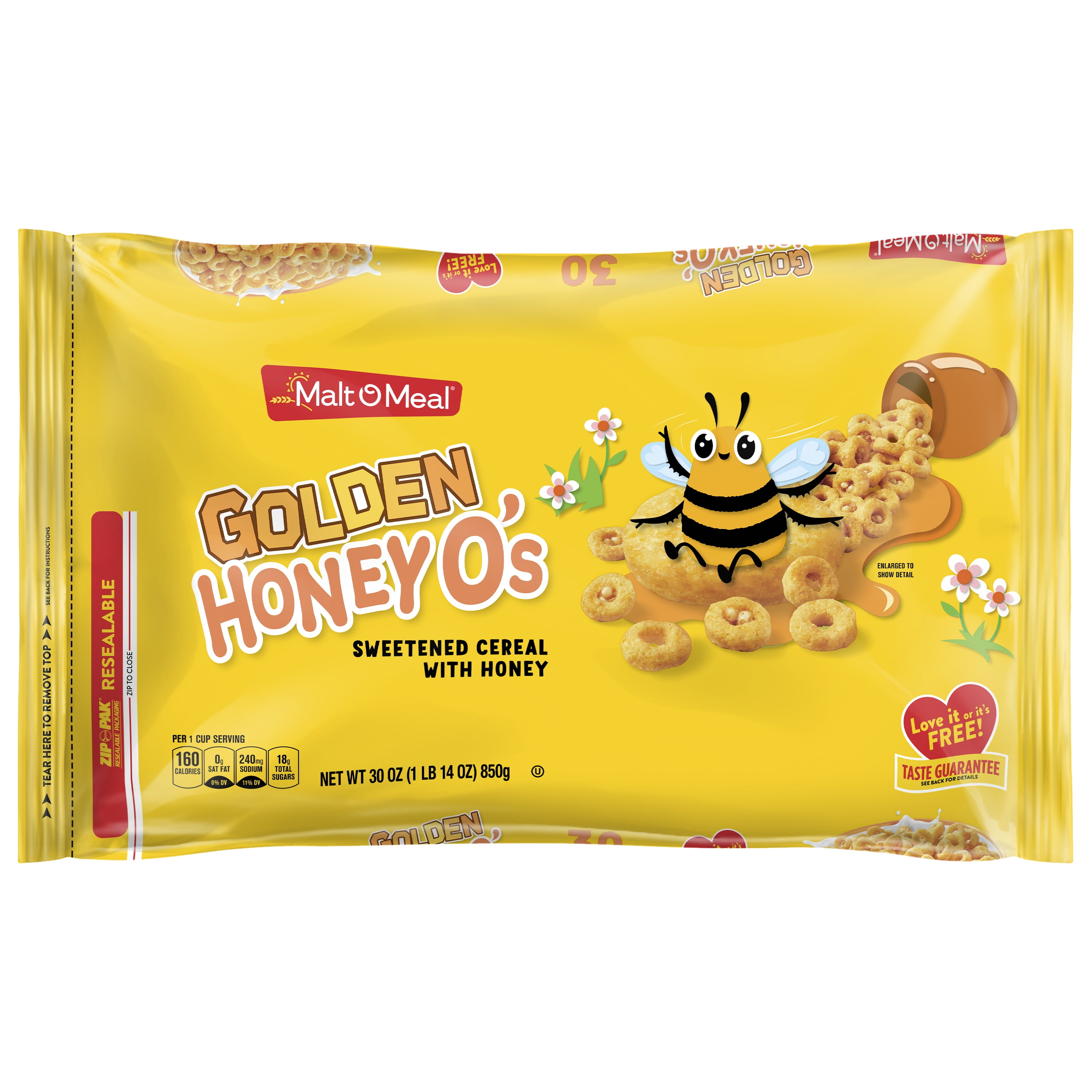 Malt-O-Meal Golden Honey O's Breakfast Cereal, 30 OZ Bag