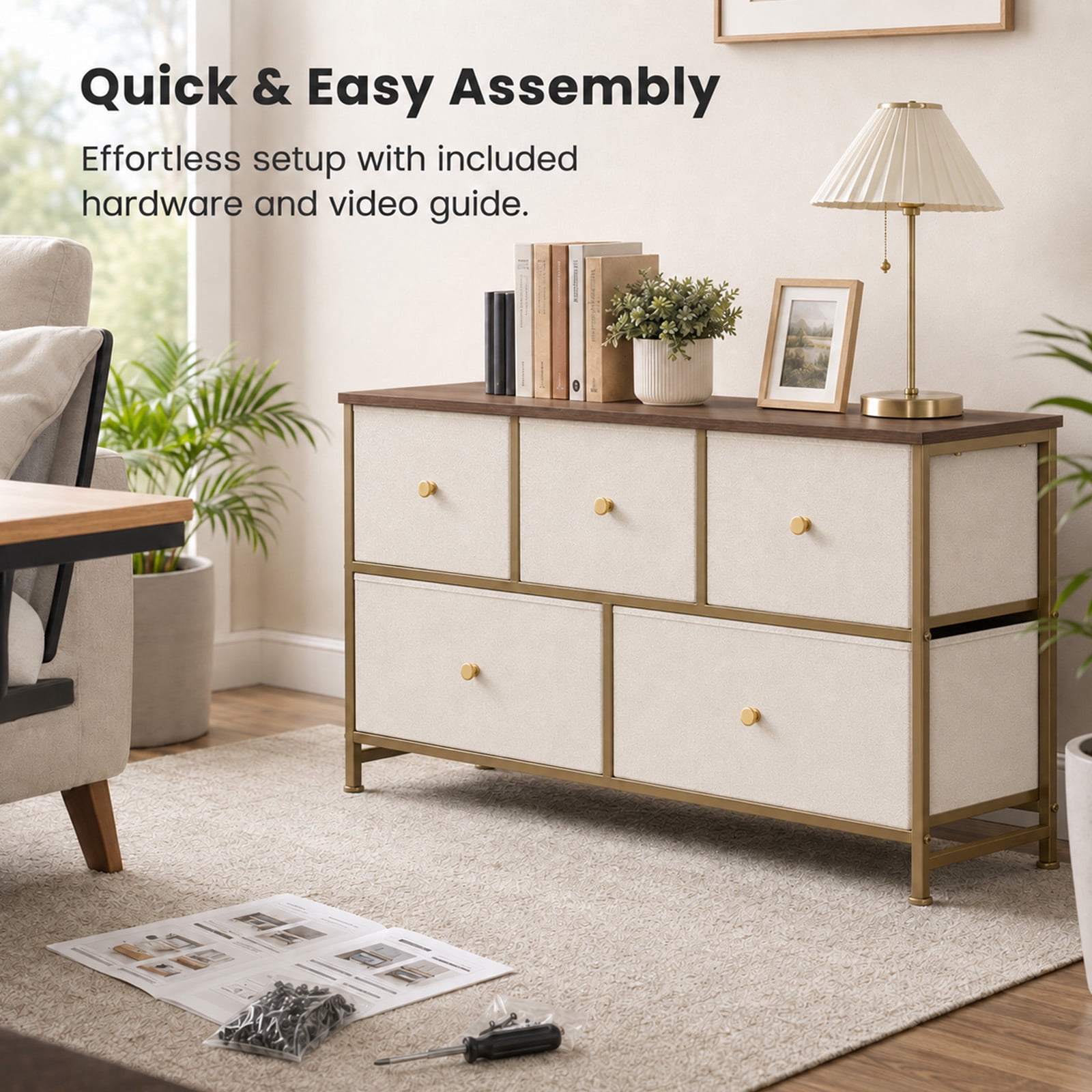 Alvantor 5/7 Drawer Fabric Dresser, Storage Tower for Bedroom and Closet, Chest of Drawers with Sturdy Steel Frame & Wooden Top for Living Room, Entryway